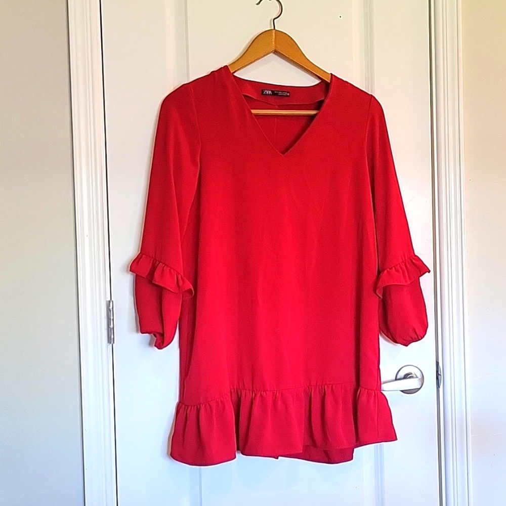 Zara Red Ruffled Trim Mini Dress Size Small
